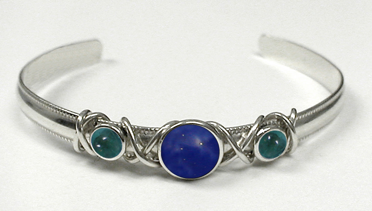 Sterling Silver Hand Made Cuff Bracelet With Lapis